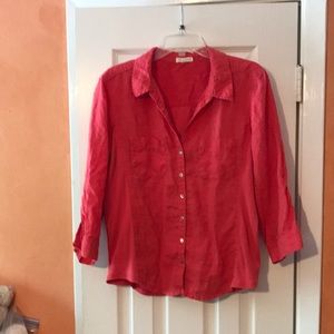 Eileen Fisher Orange 3/4-Sleeve ButtonDown Shirt L